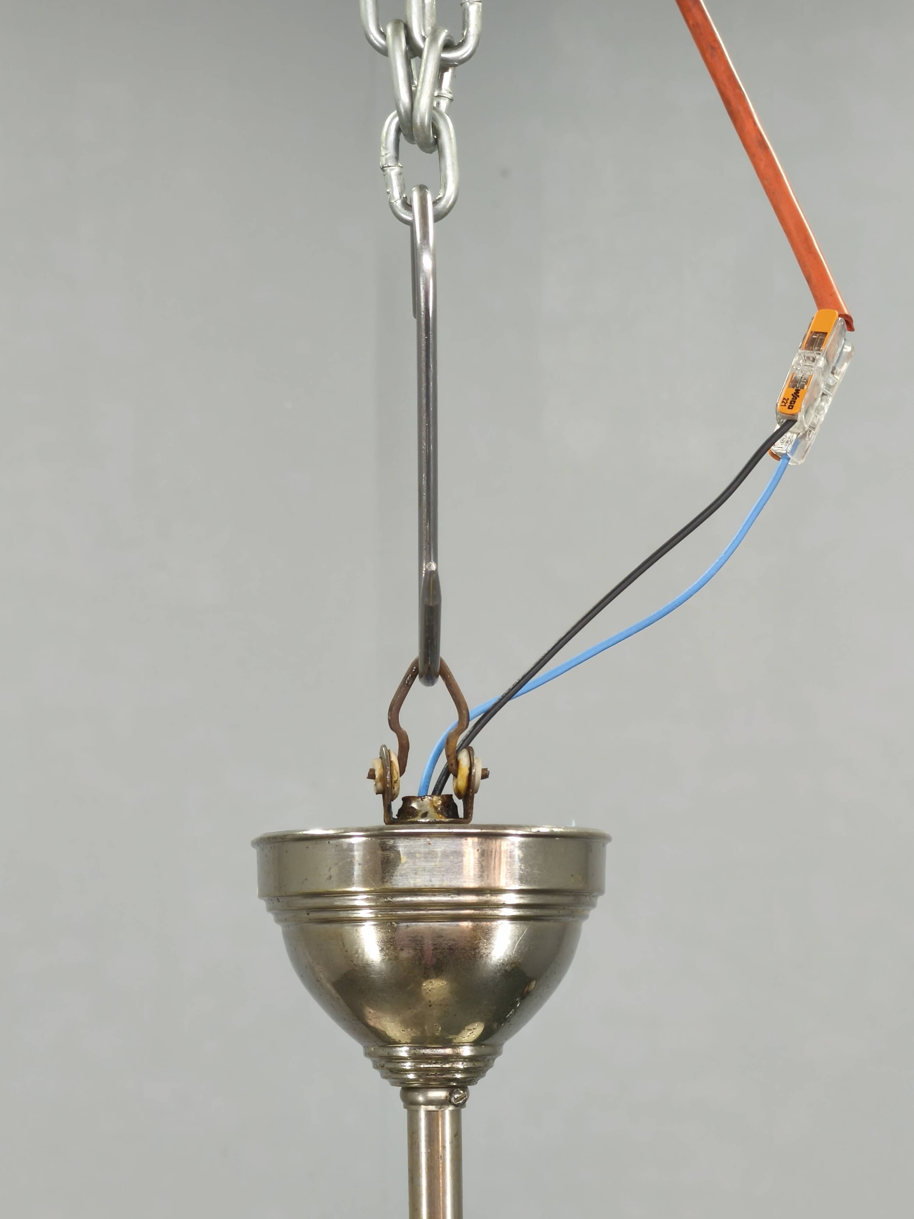 1930s Art Deco Nickel and Glass Chandelier, Czechoslovakia