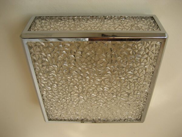 Vintage ceiling lamp with plastic sheets in chomed profiles 46x46 cm