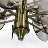 Postmodern brass and thick glass chandelier by Gino Paroldo. Italy 1970s