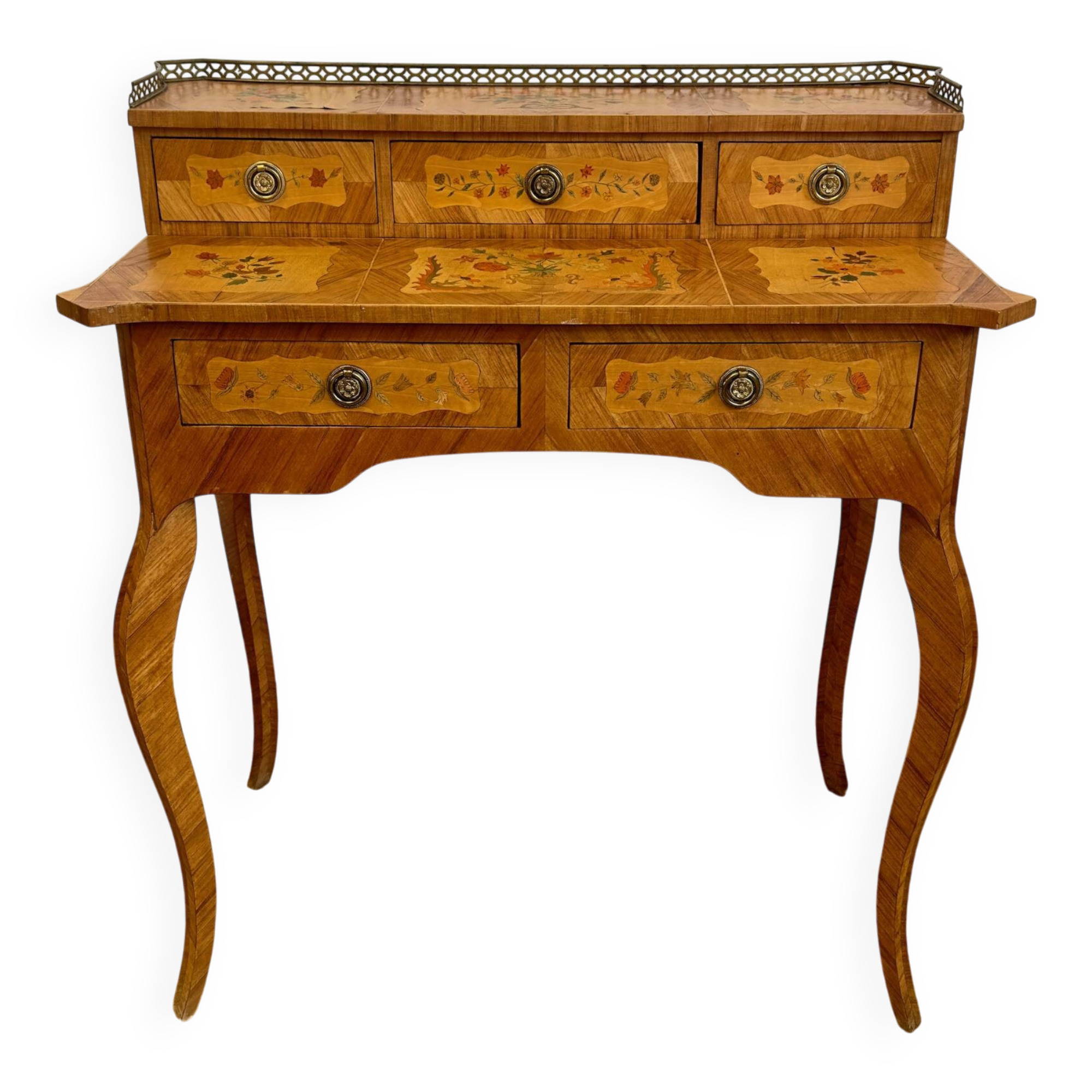 Marquetry wooden bonheur du jour – Floral decoration – Louis XV style