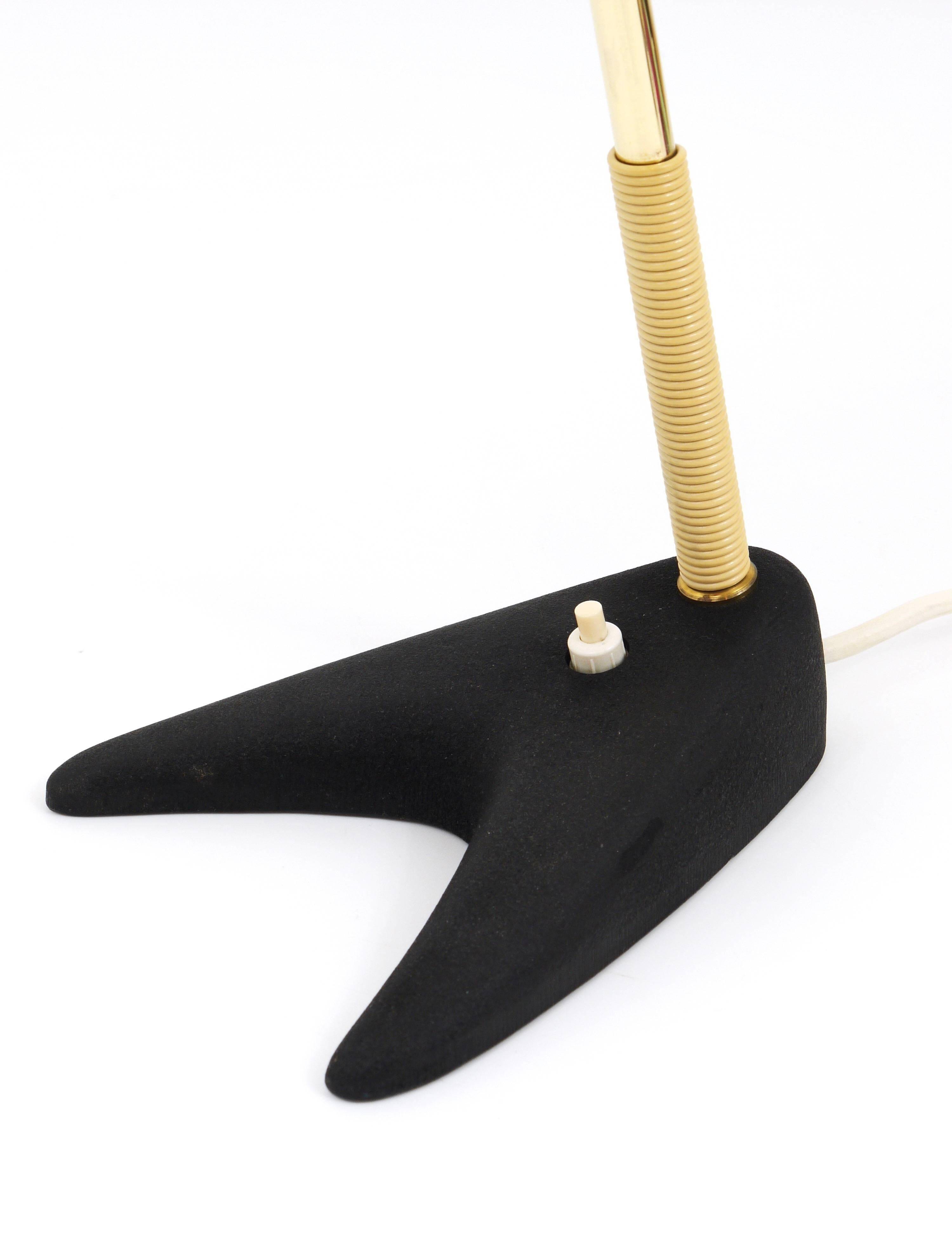 Red brass table lamp in the style of J.T. Kalmar, mid-century, Vienna, Austria, 1950s.