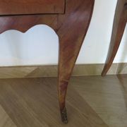Paire de 2 chevets-louis xv-marqueterie-2 tiroirs-marbre rose