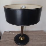Lampe de table bureau laiton cuir piqué gainé