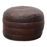 Pouf en cuir patchwork rond, Suisse, années 1970