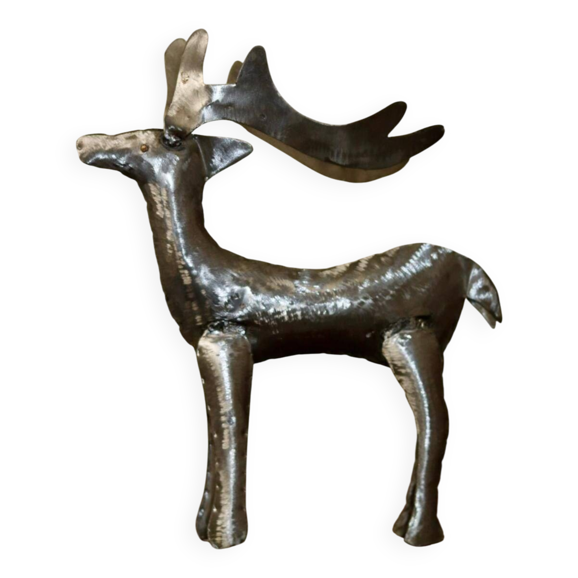 Swedish reindeer sculpture in tin/metal