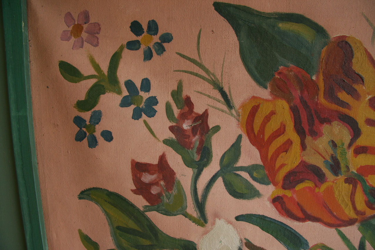 Trumeau vert amande et fleurs