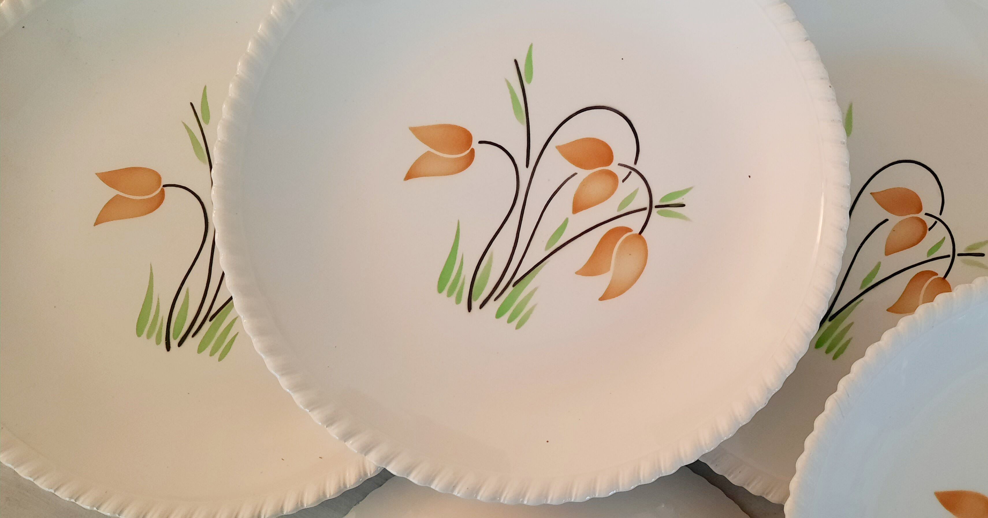Badonviller Lunéville k&g flat faience plates vintage tulip decor