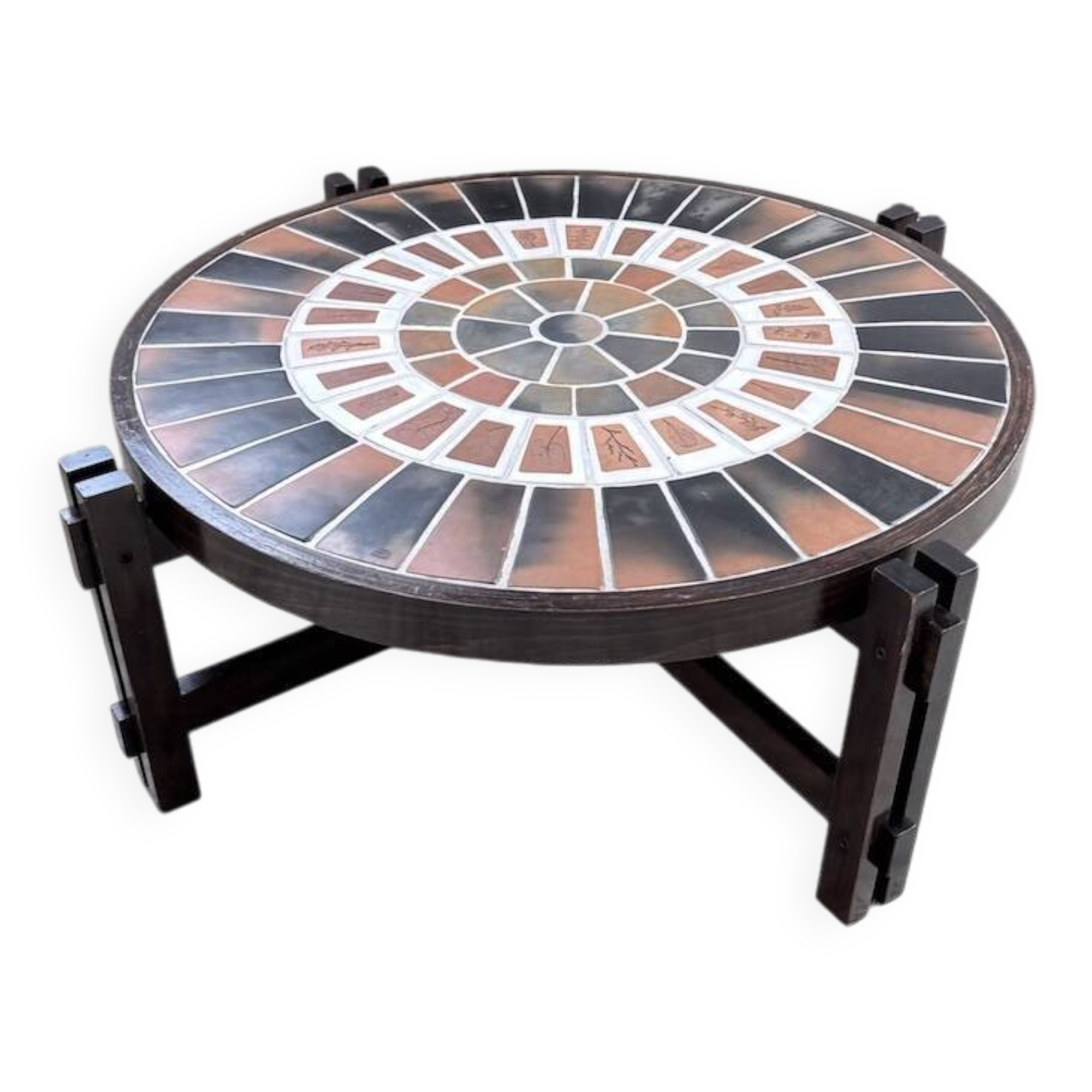 Round coffee table Roger Capron herbarium terracotta