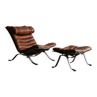 Fauteuil Ari avec ottoman Arne Norell Suède 1966