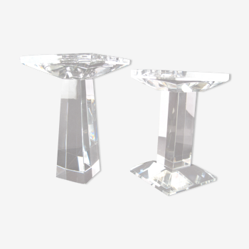 Pair of modernist crystal candle holders signed oleg cassini