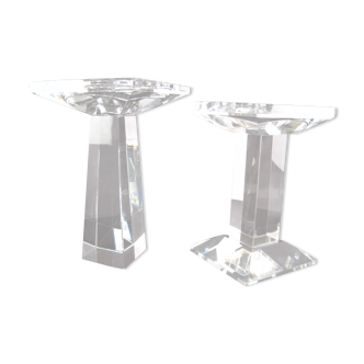 Pair of modernist crystal candle holders signed oleg cassini