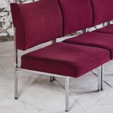 Set of 4 modernist burgundy armchairs, 1970.