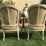 Pair of Louis XV period lacquered cabriolet armchairs, 18th century