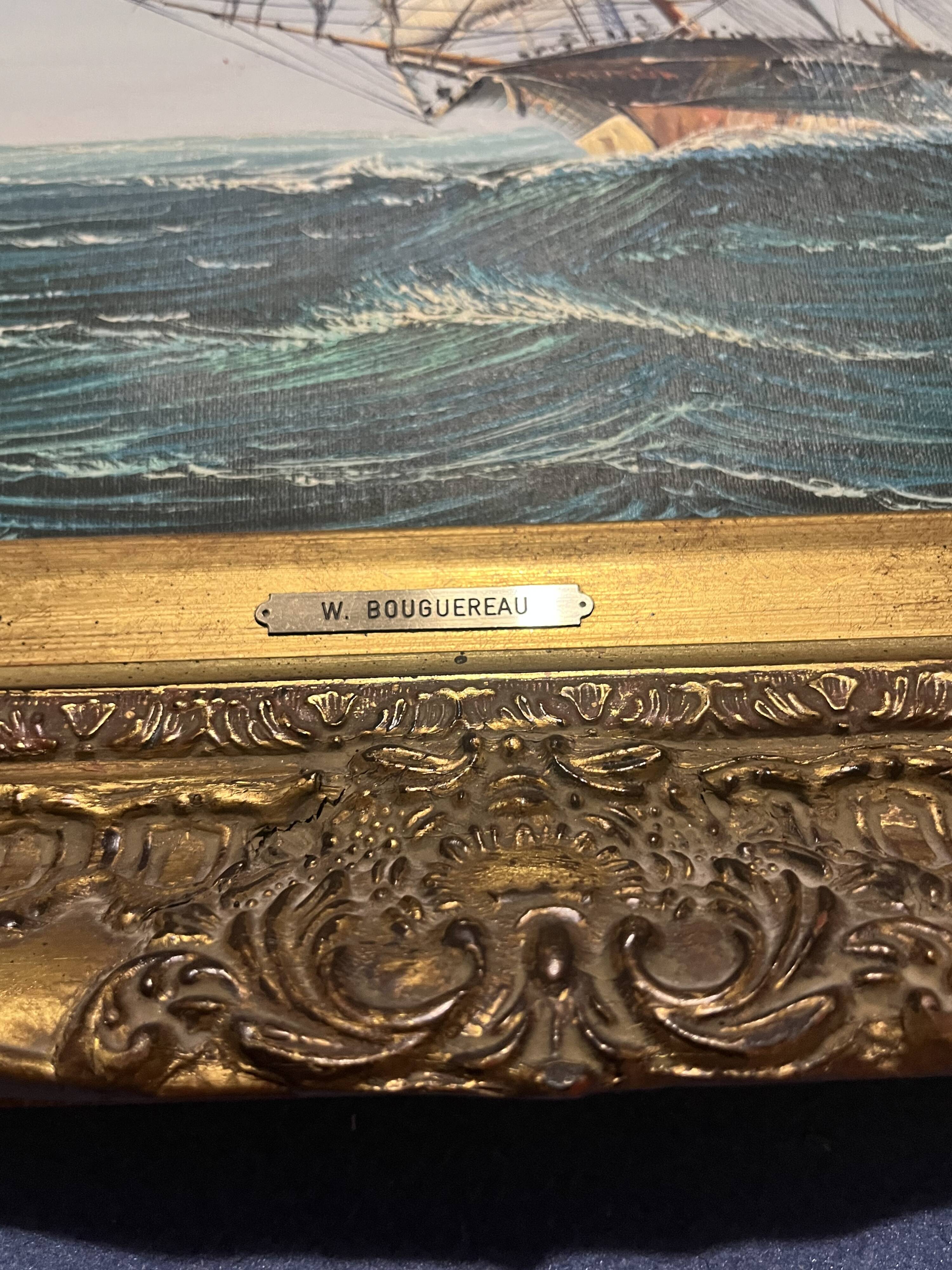 Maritime tableau 3 masts gold frame, sculpted