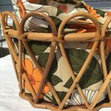 Sewing basket rattan round fabric vintage flowers