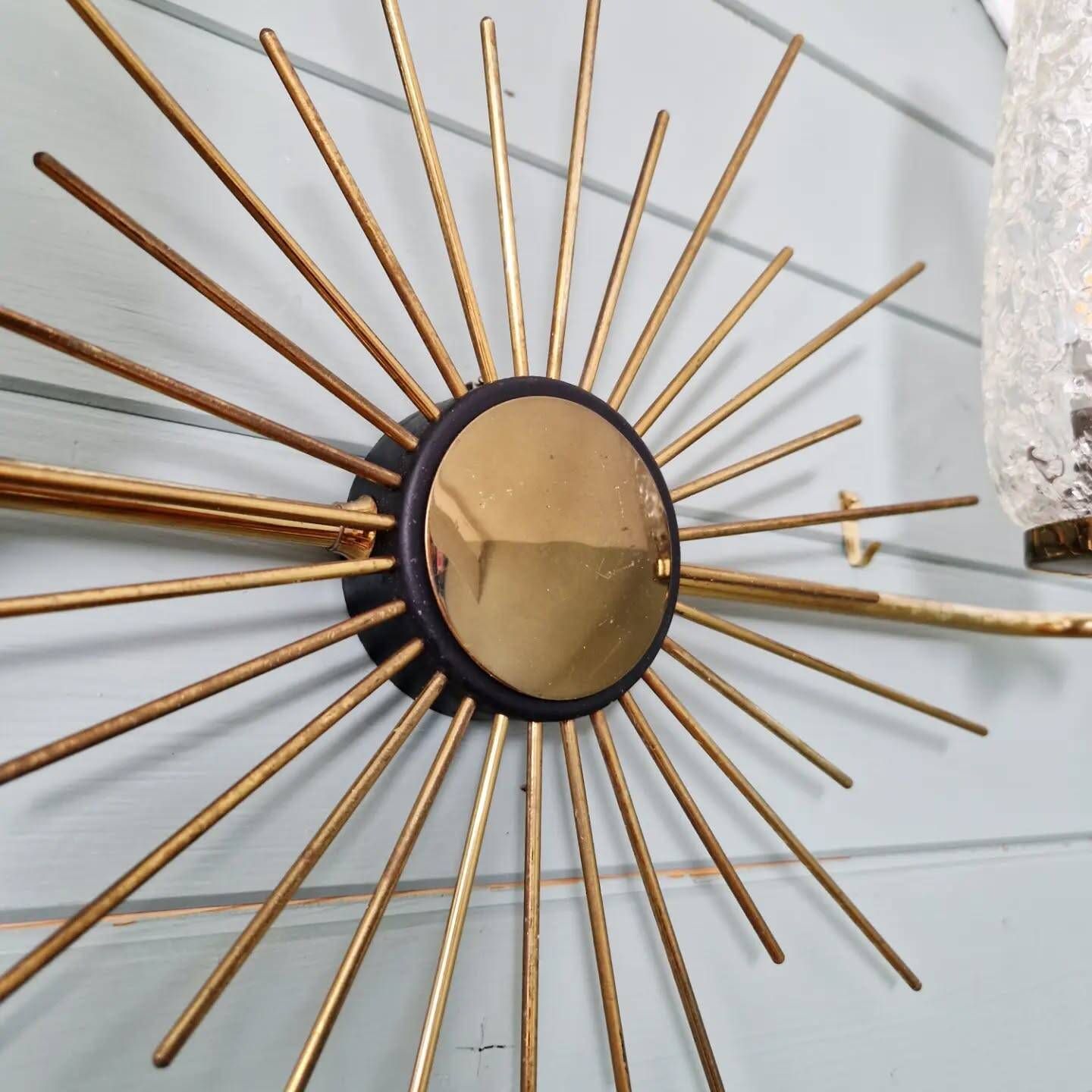 Wall lamp sun in brass and frosted glass (3 available), 1950