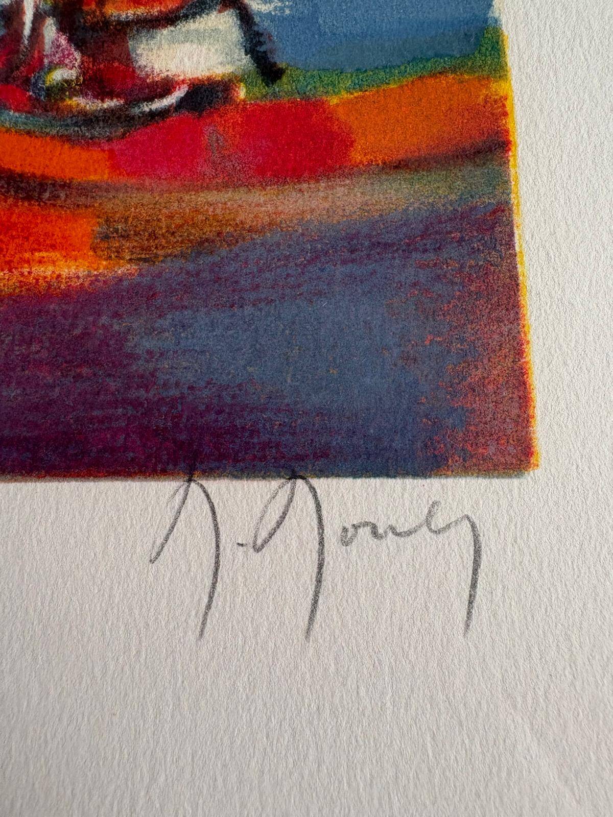 Signed lithograph by Marcel Mouly – Post-Cubist port scene