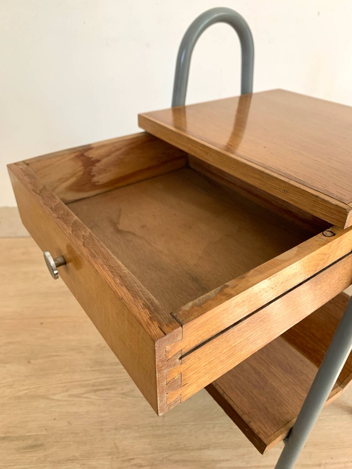 Pair of vintage boarding school bedside tables
