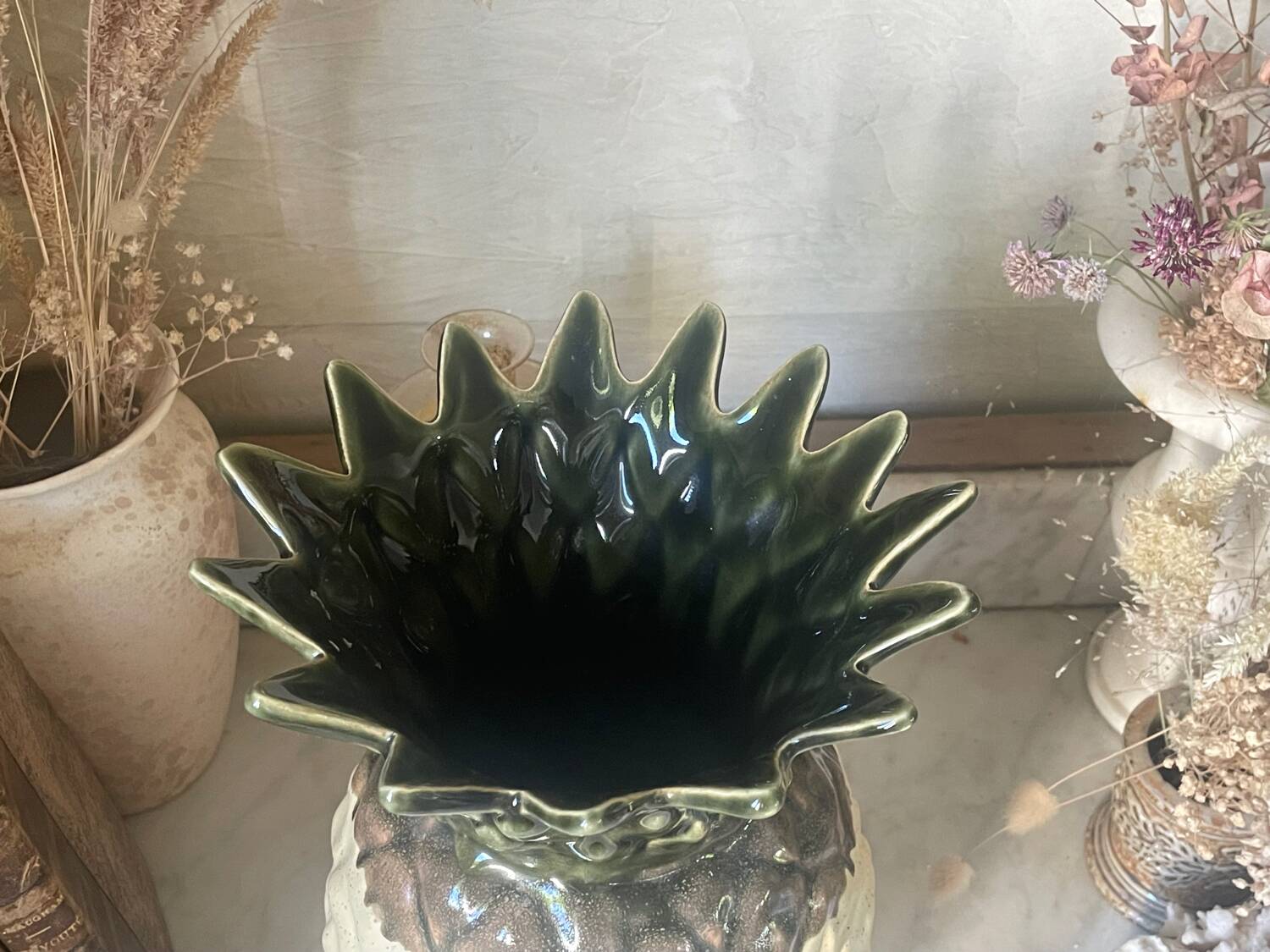 Pair of Rhoda stoneware pineapple vases