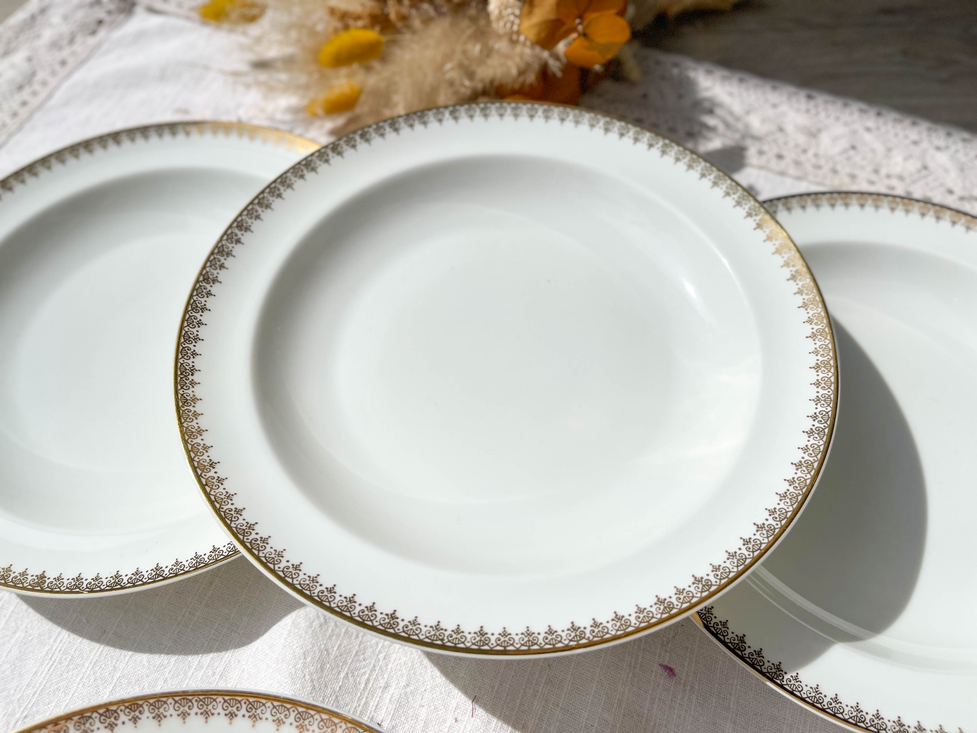 4 hollow plates porcelain white gilded limoges lafarge & c