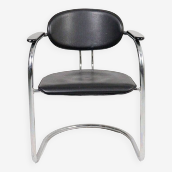 Cantilever effezeta chair faux leather and wood 1980 italy