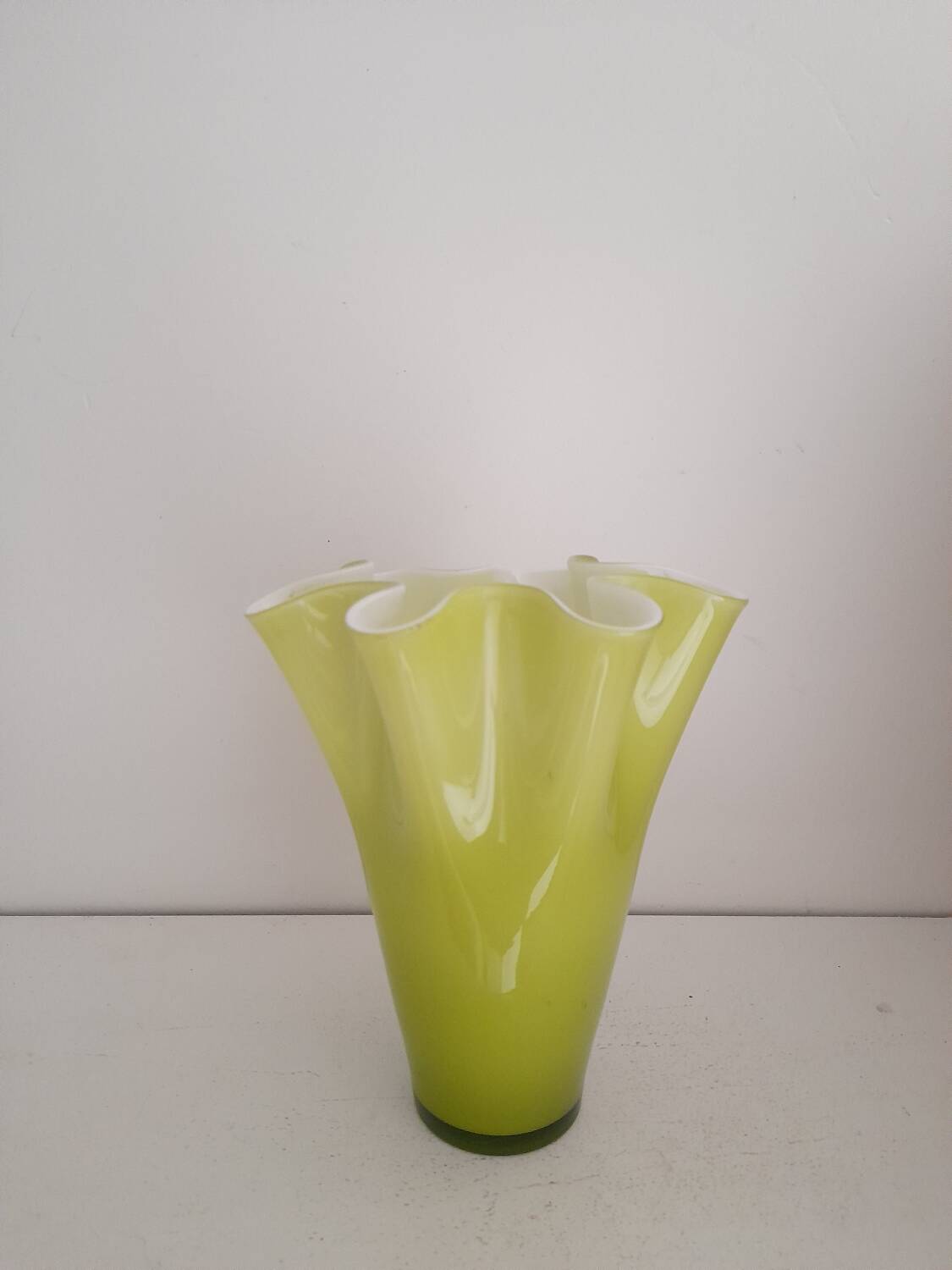 Fasoletto handkerchief vase in green opaline