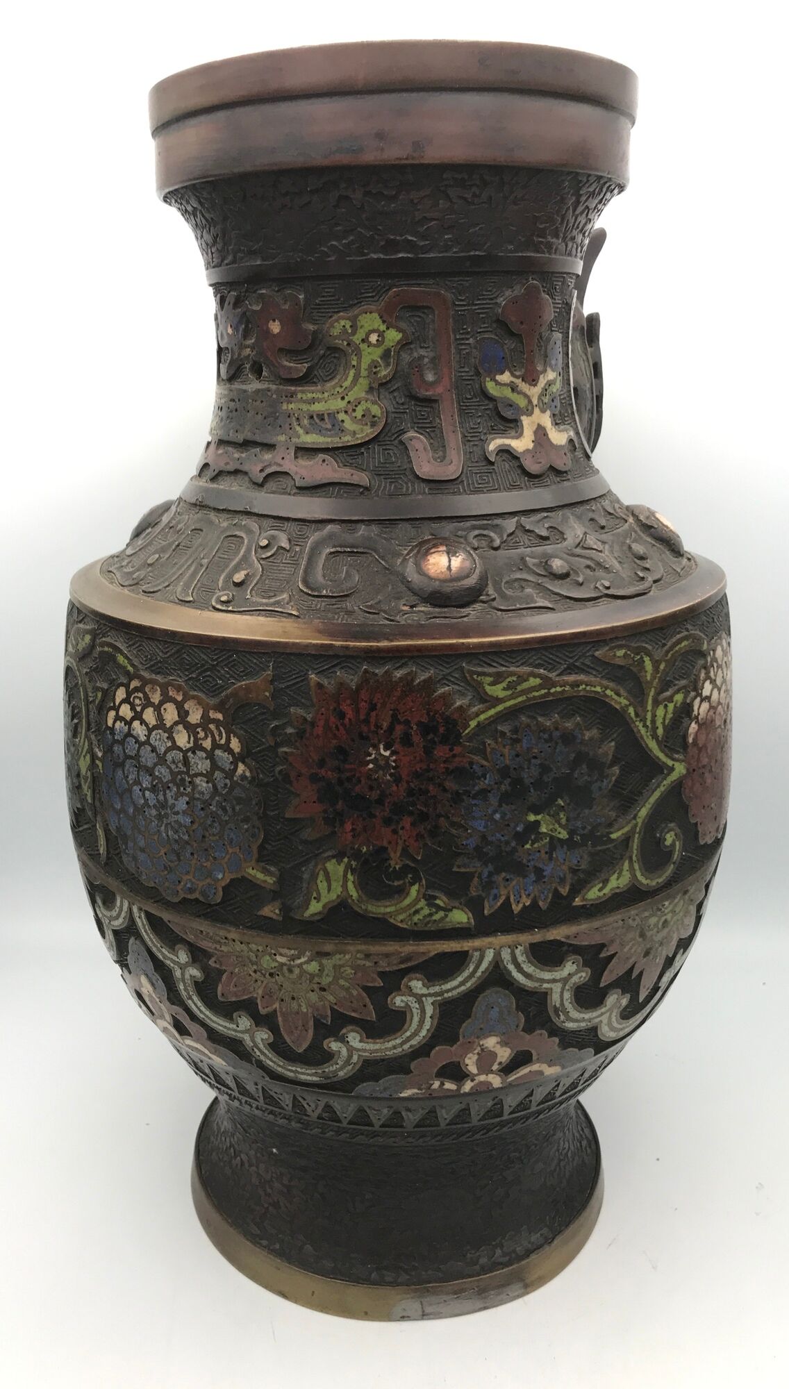 Asian cloisonné bronze vase with floral decoration, 19th century