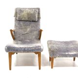 Scandinavian sheepskin armchair and footstool, Sweden, 1960
