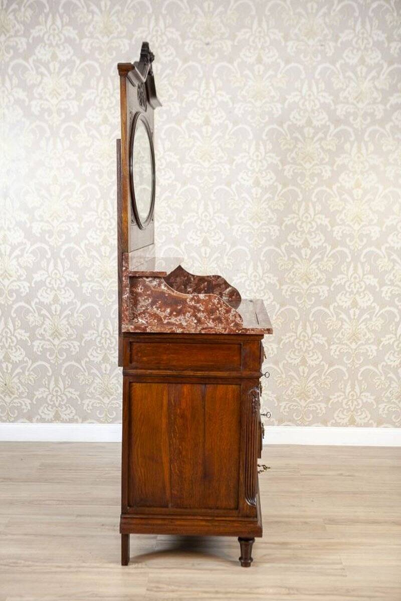 Interwar Walnut Vanity Dresser with Marble Top, 1930s