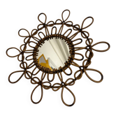 Ancien miroir vintage en rotin