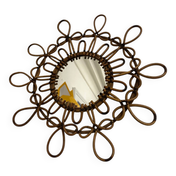 Ancien miroir vintage en rotin