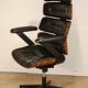 Fauteuil de bureau vintage en skaï et bois - 1970