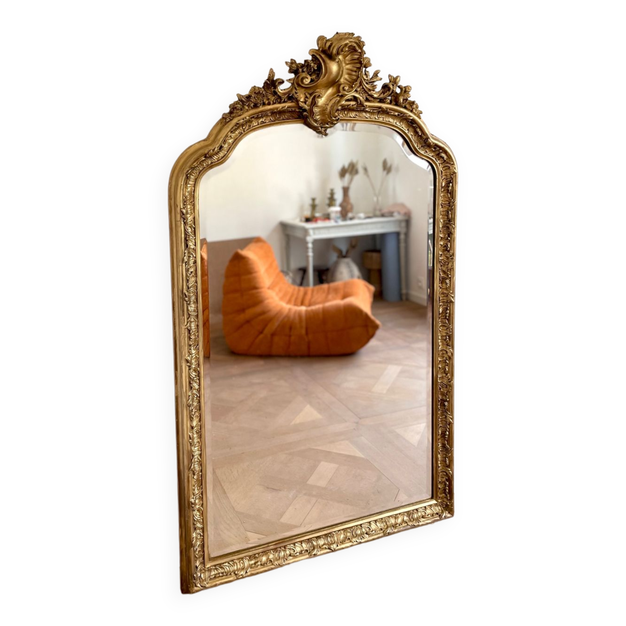 Large old Louis-Philippe shell mirror 165x97 cm
