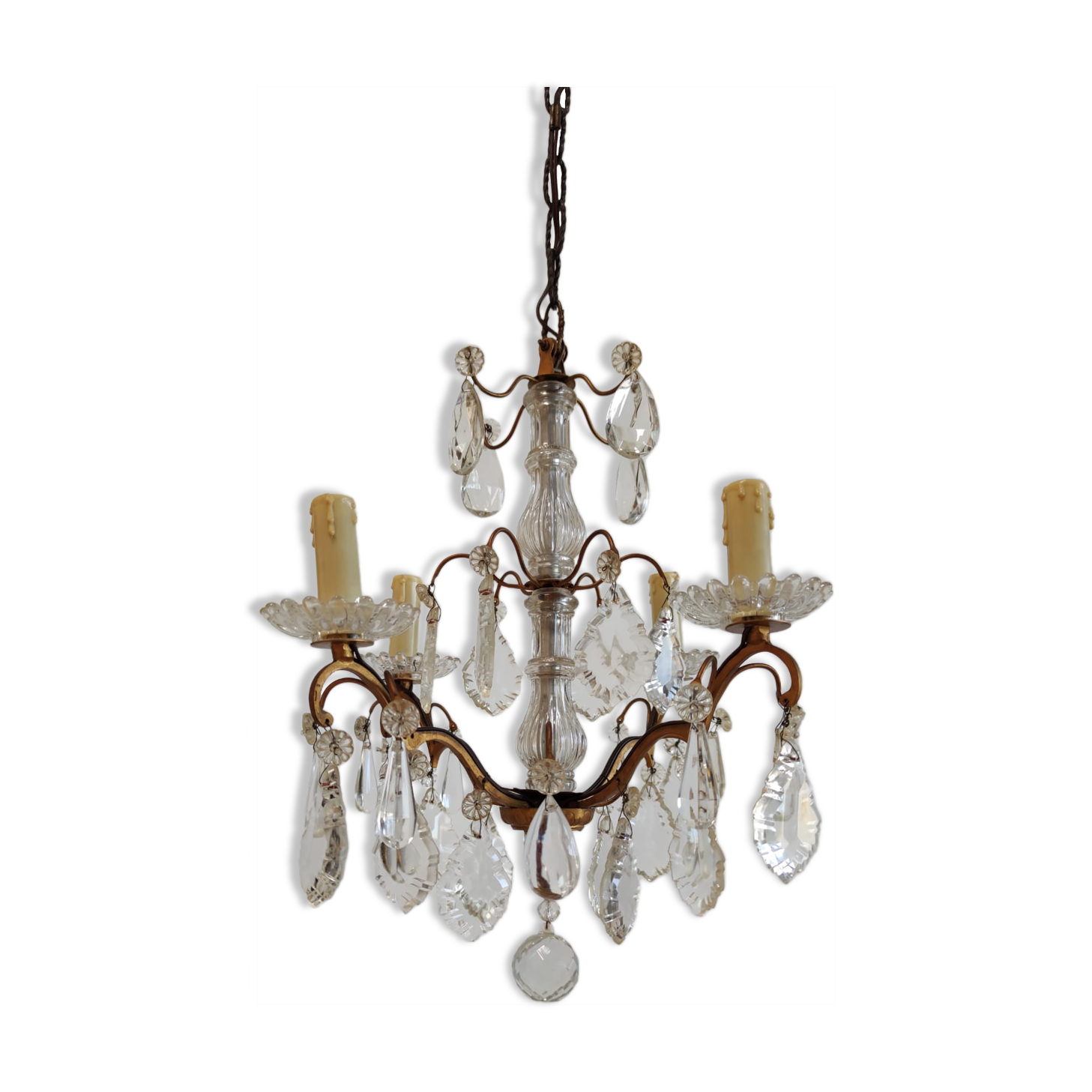 Small chandelier cage with pendants and brass frame louis XV style