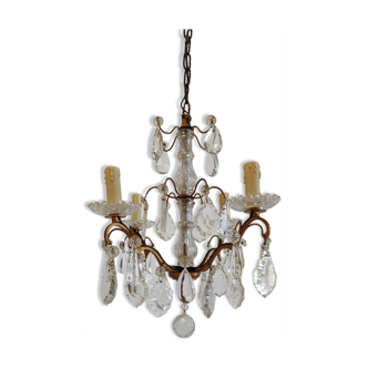 Small chandelier cage with pendants and brass frame louis XV style