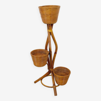 Vintage rattan tripod plant holder from the 60s 70s