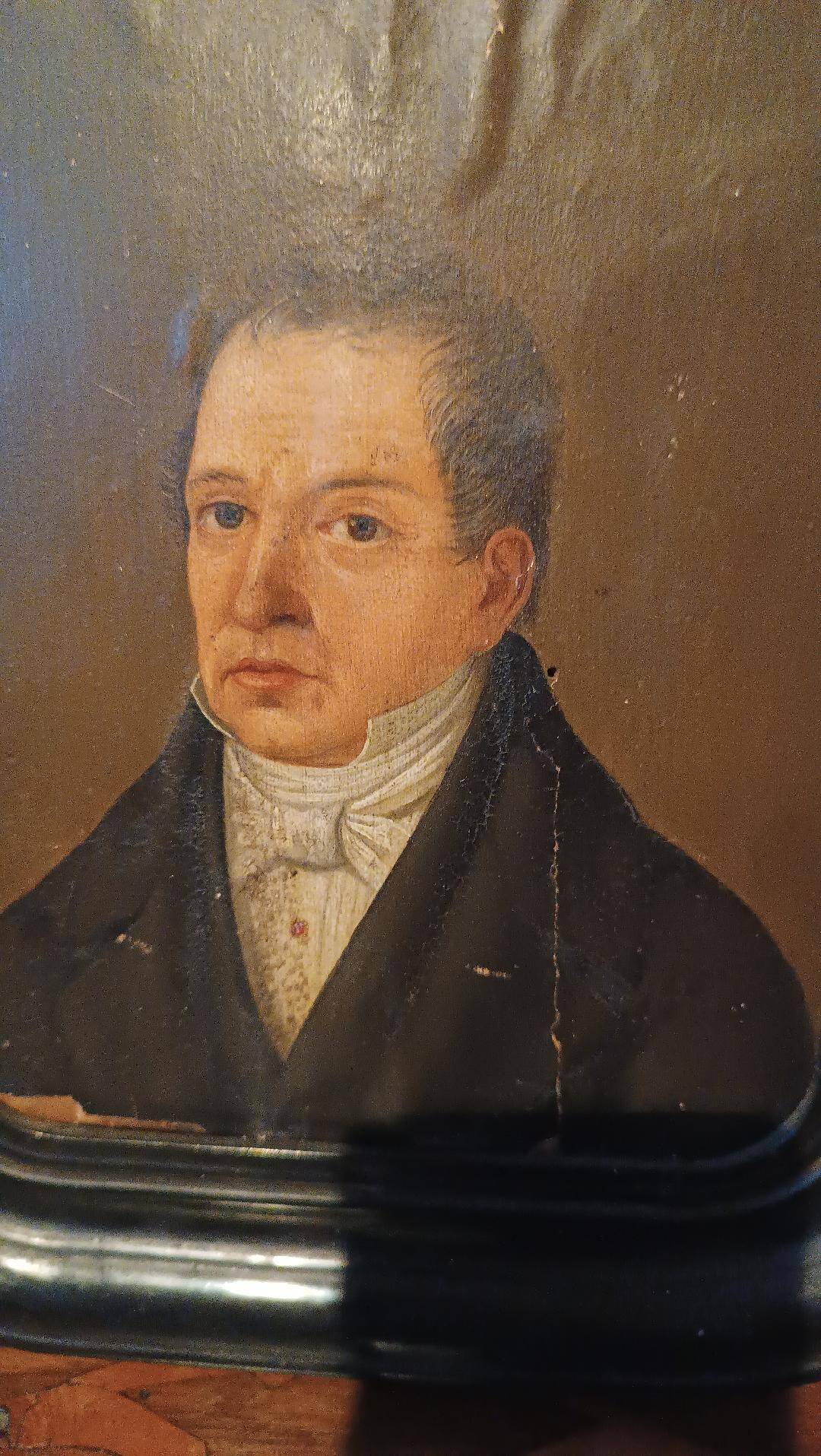 Tableau Ancien Début 19ème Siècle Huile Sur Papier Portrait
