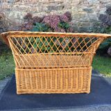 Vintage trunk bench braided rattan