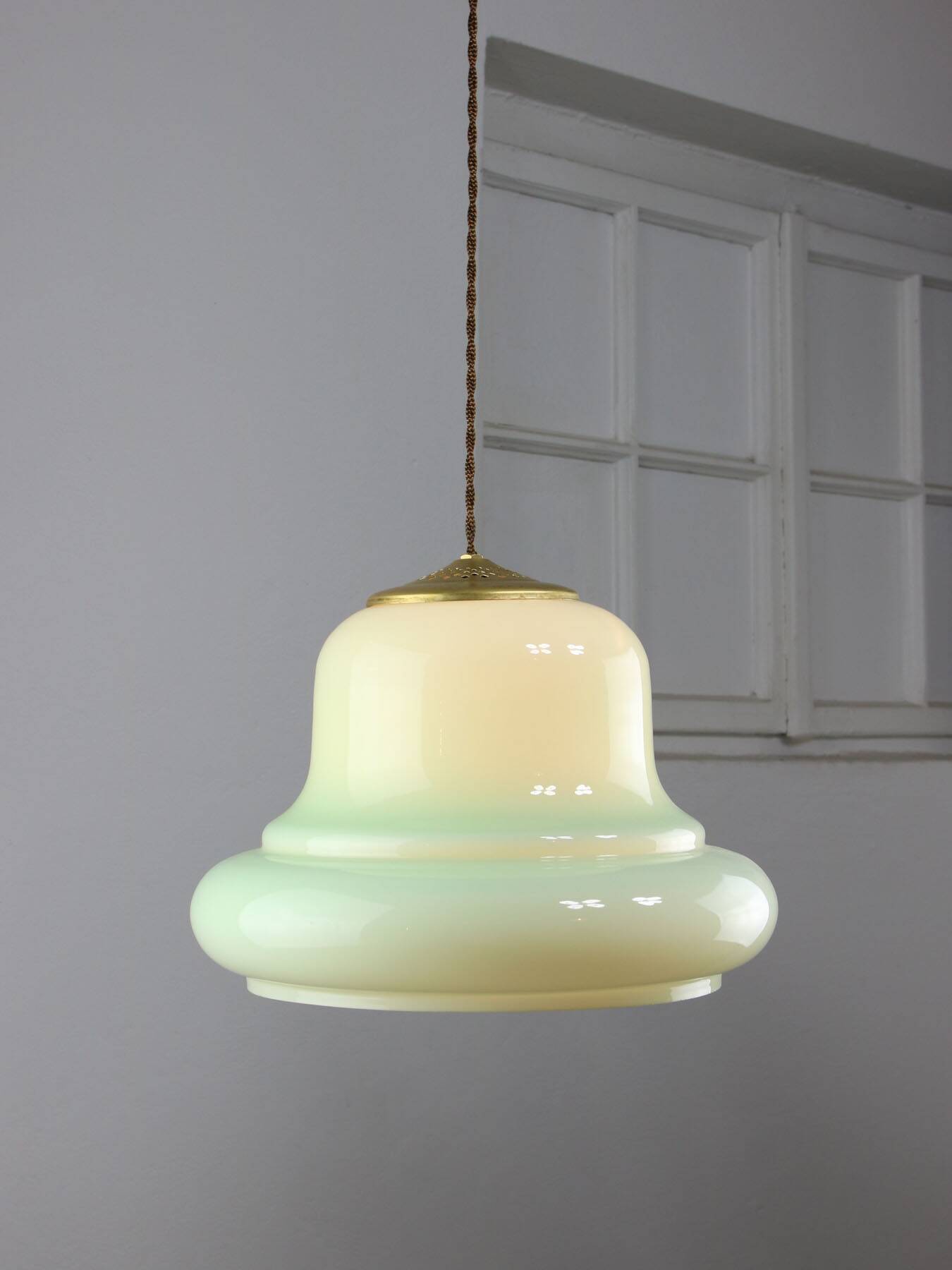 Mid-Century Italian Brass and Green Glass Pendant Lamp, 1960s