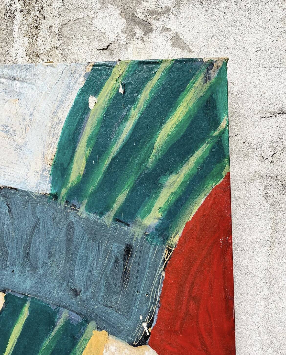 Vintage collage painting on canvas 1970