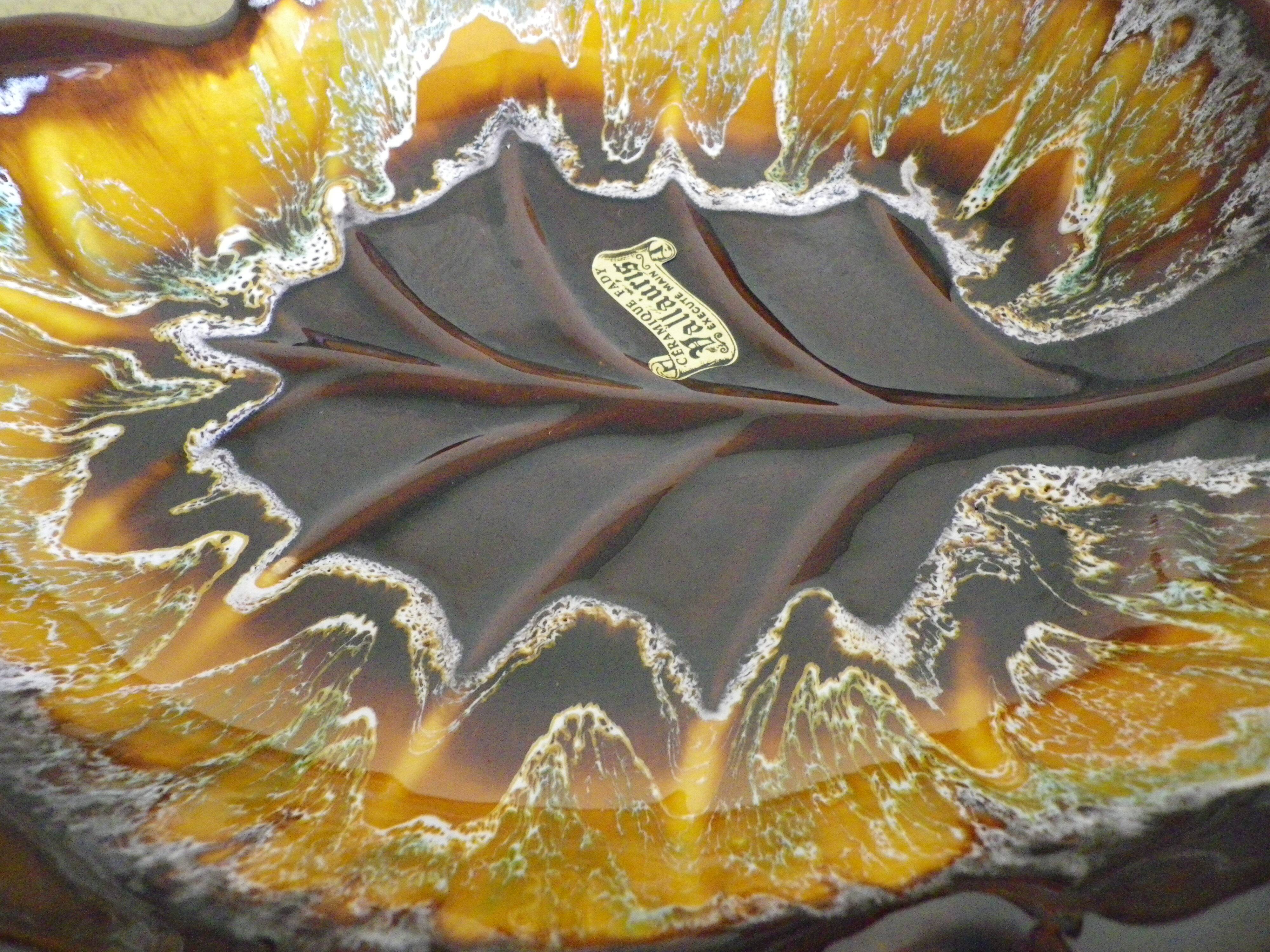 Vallauris dish, hand-made ceramic, leaf shape