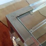 Table basse lucite, verre et métal années 80