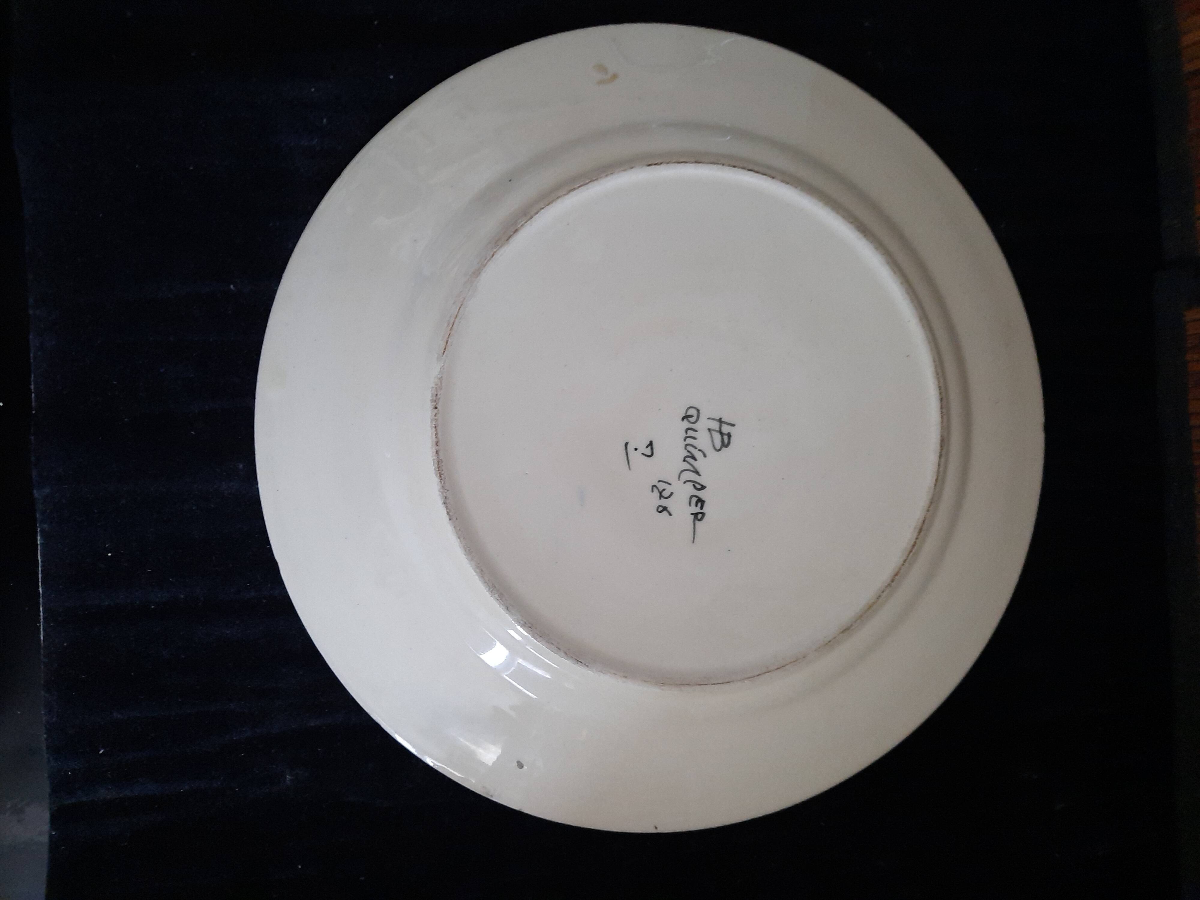 Large HB Quimper Plate Breton Decor Hand-Painted Vintage 27cm
