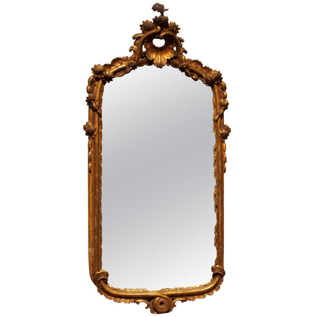 Italian Louis XV Period Hand-Carved Giltwood Mirror