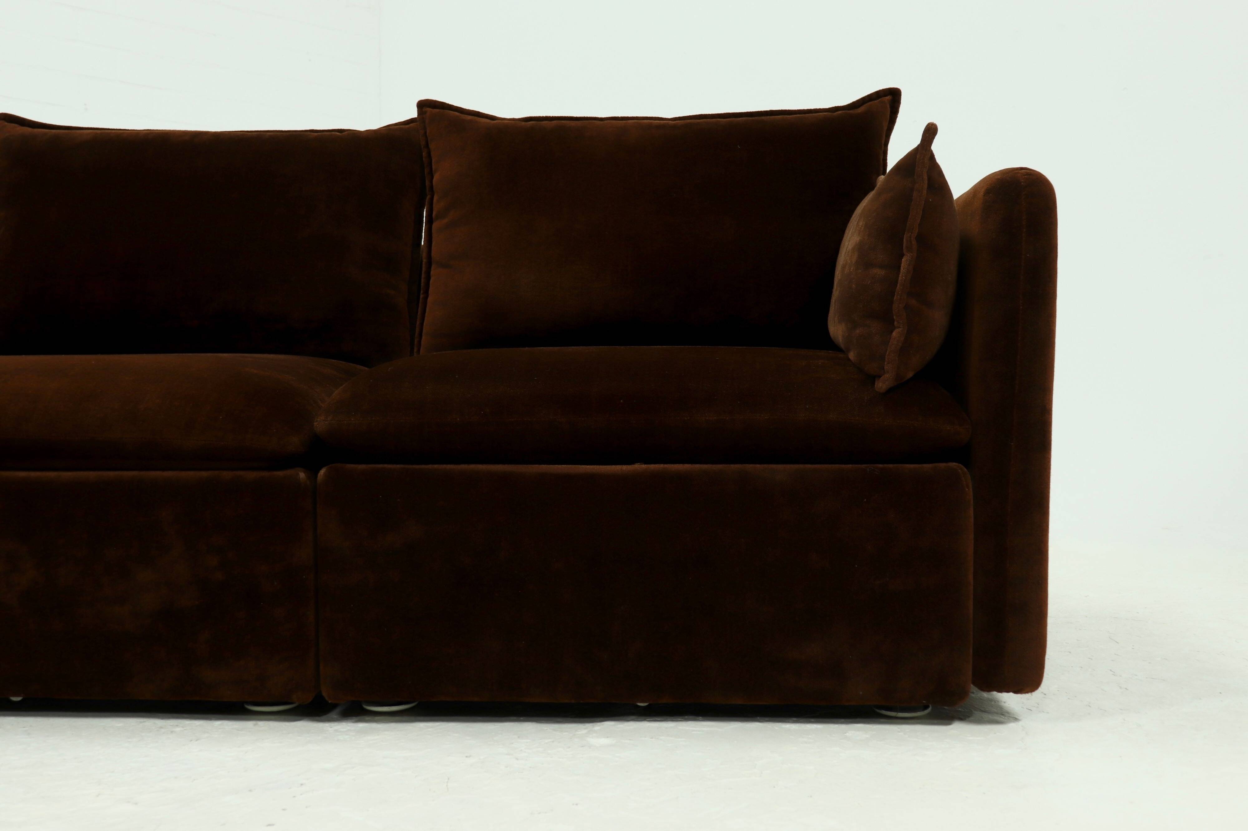 Rare 1970s brown velvet multifunctional modular sofa