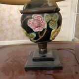 Antique painted ceramic lamp with lampshade