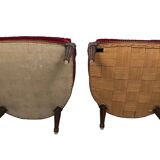 Pair of Transition period armchairs, trimmed with burgundy velvet