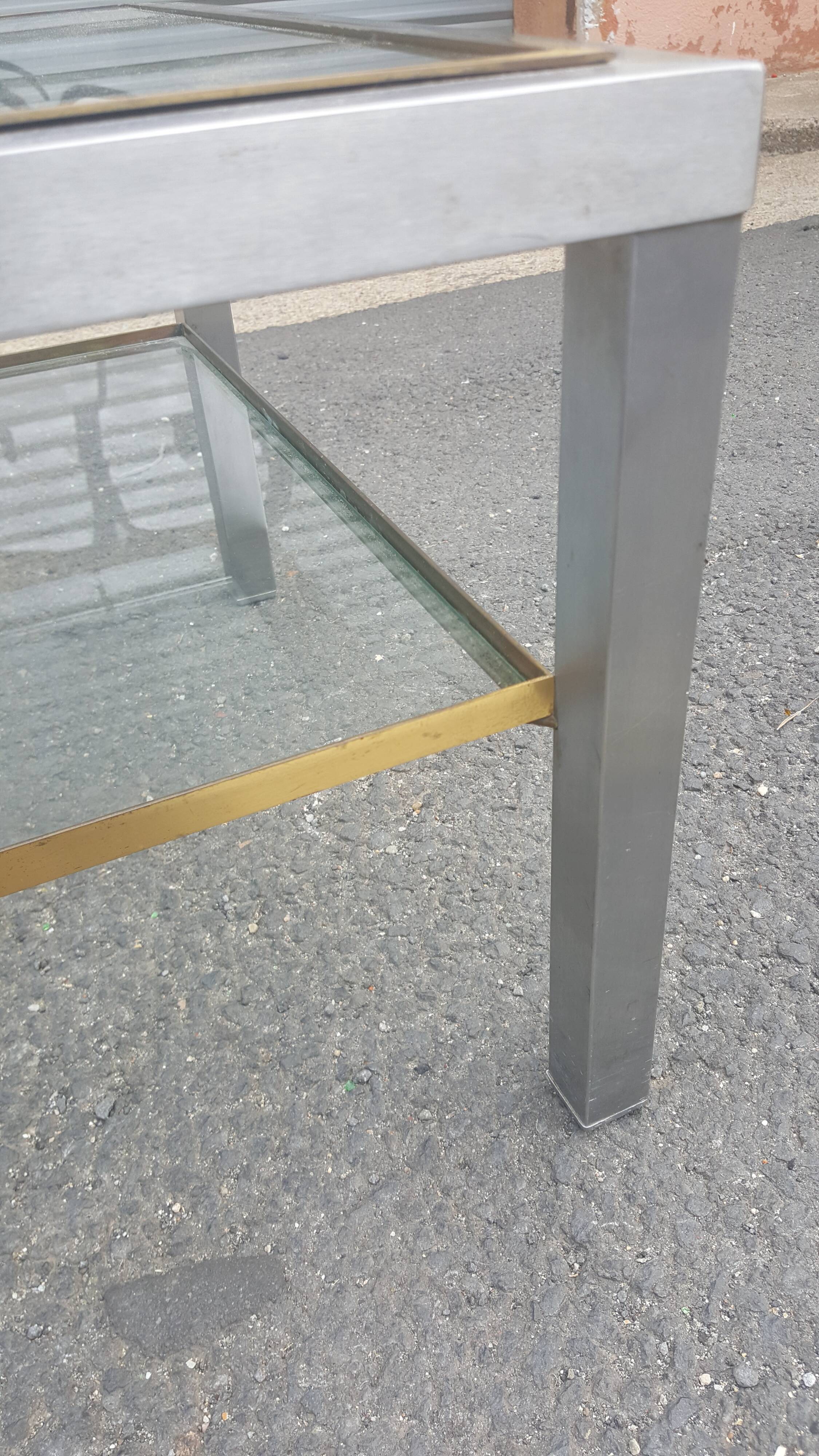 Steel coffee table, bronze and translucent glass circa 1970