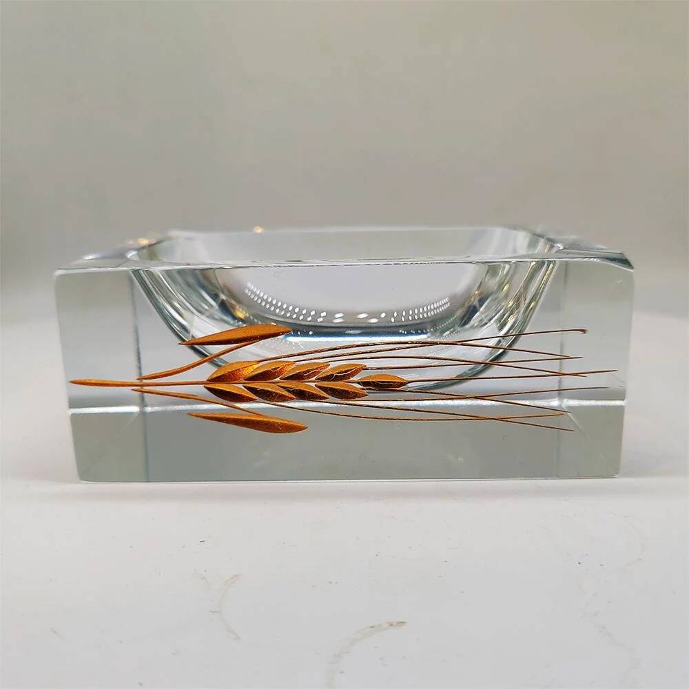 1960s rectangular ashtray or catch-all in Murano glass by Pagnin & Bon with handcrafted 24k gold finishing. Made in Italy.