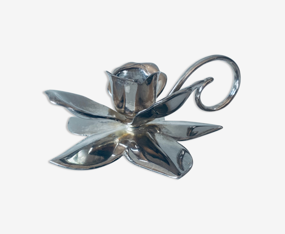 Bougeoir fleur argenté